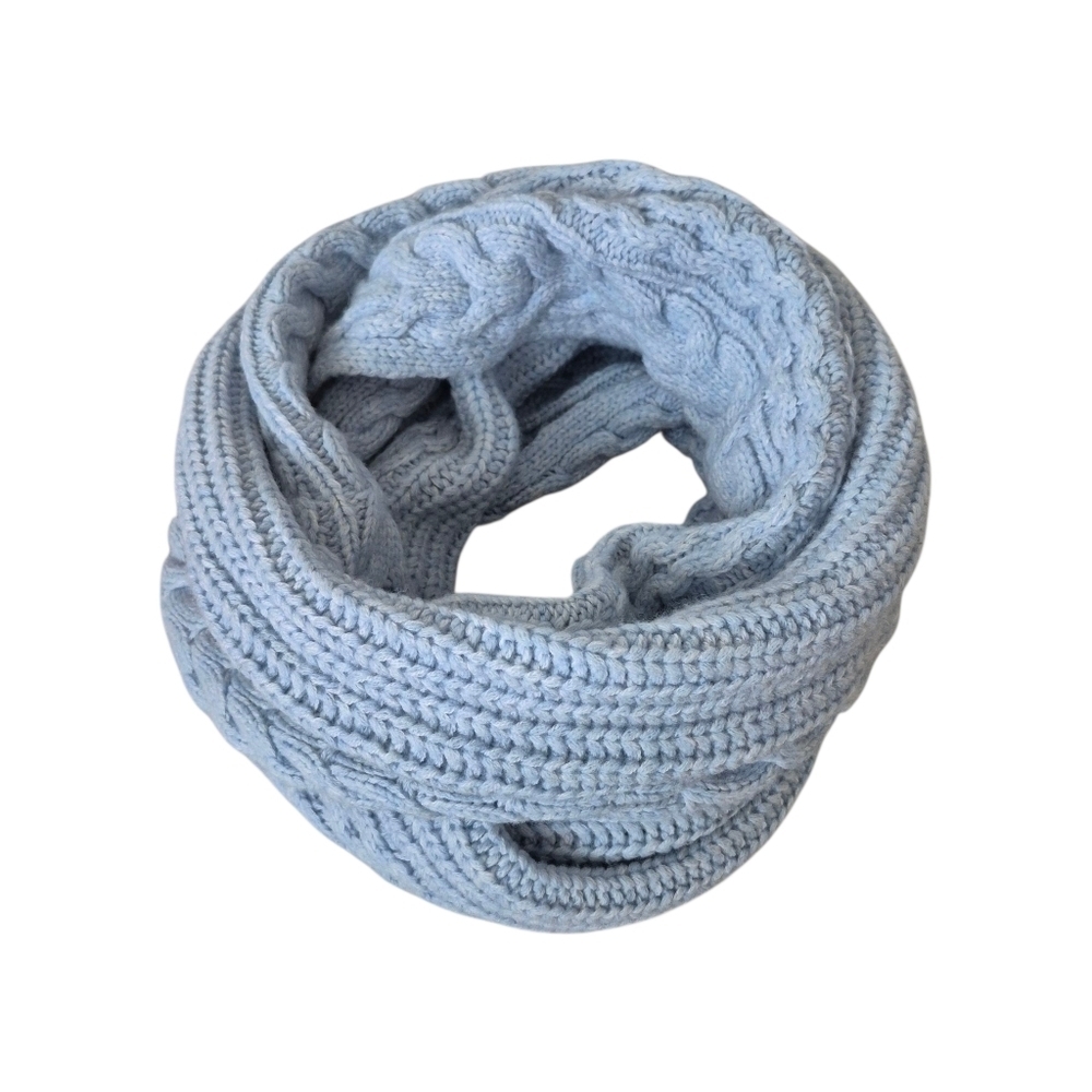 Club Monaco Pale Blue Cable Knit Wool Blend Infinity Scarf Thick & Cozy